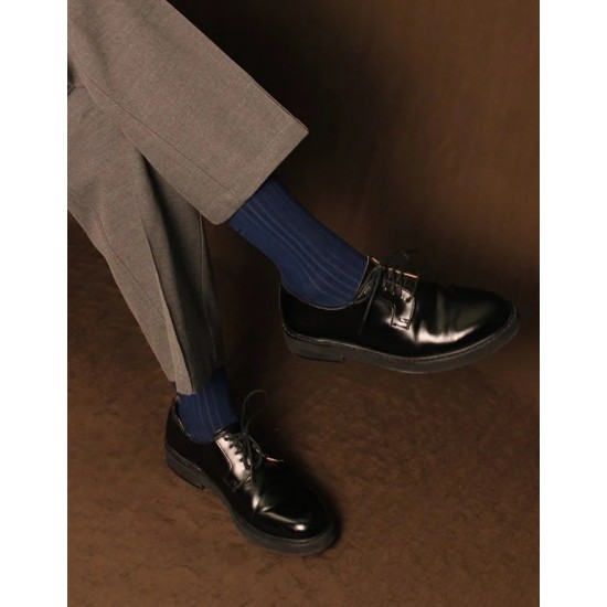 純色雙針刺繡紳士襪-深藍