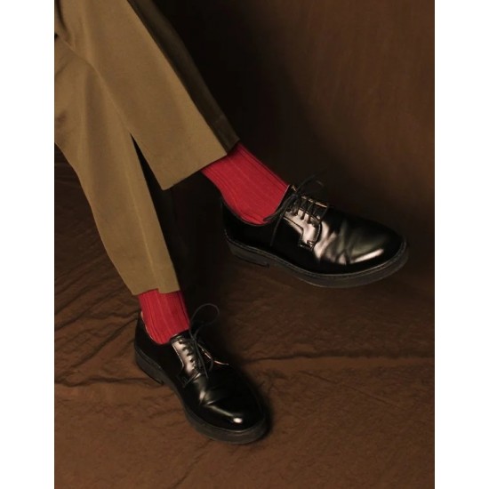純色雙針刺繡紳士襪-暗紅