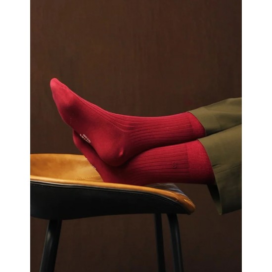 純色雙針刺繡紳士襪-暗紅