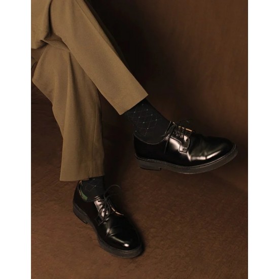 零束縛．線條格紋紳士襪-黑