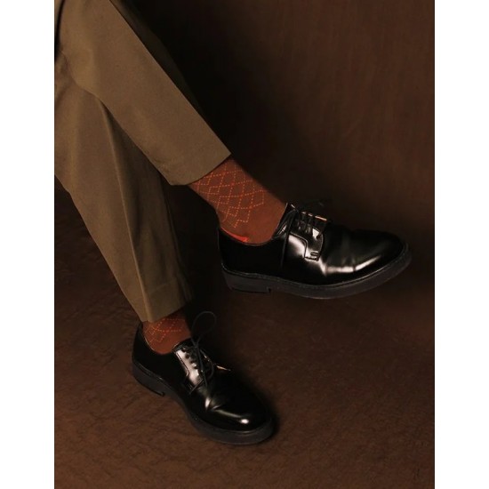 零束縛．線條格紋紳士襪-深棕