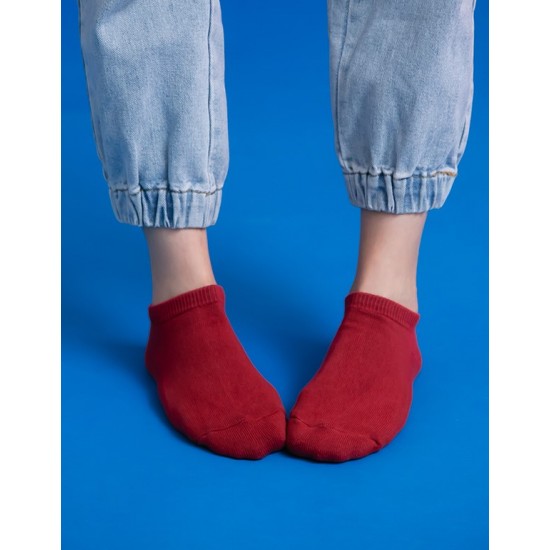 低調原色船短襪-紅色