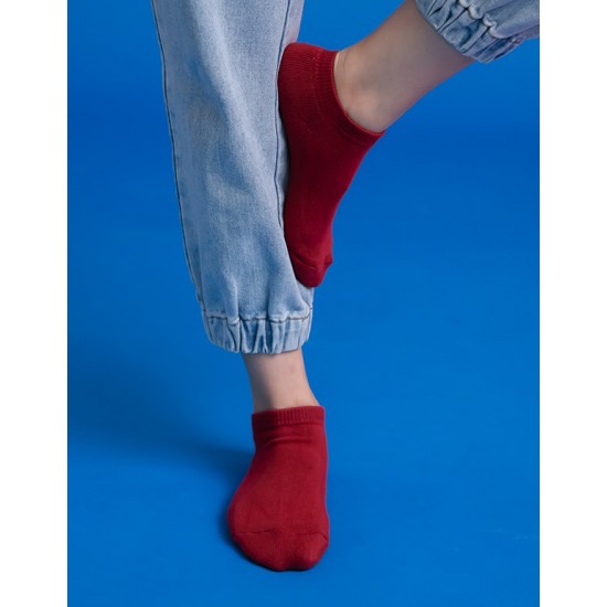 低調原色船短襪-紅色