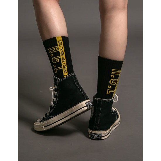 H.G.L螢光運動氣墊襪-黑色