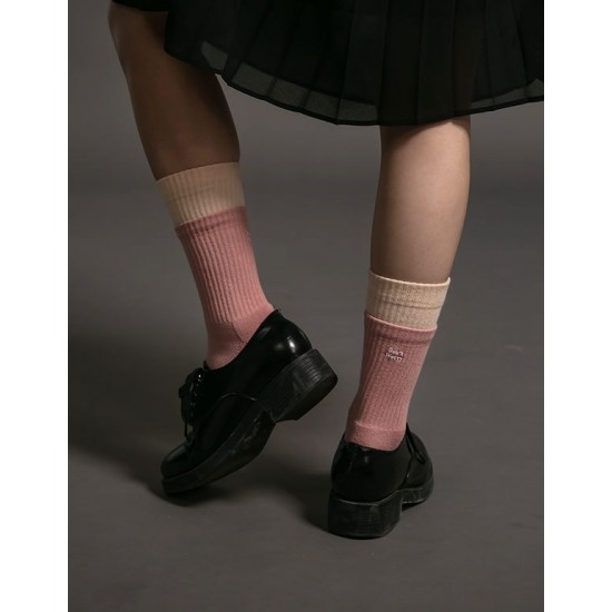 標語刺繡雙層襪-粉色