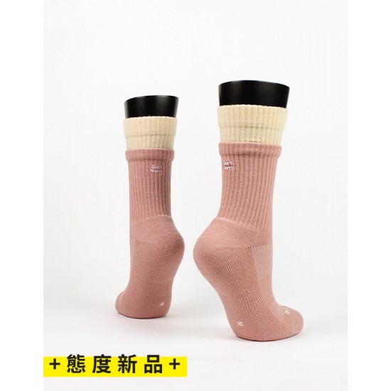 標語刺繡雙層襪-粉色