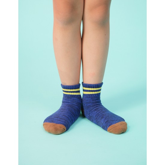 撞色雙橫線條氣墊襪-藍色