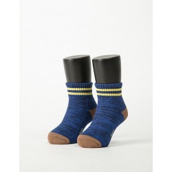 撞色雙橫線條氣墊襪-藍-M