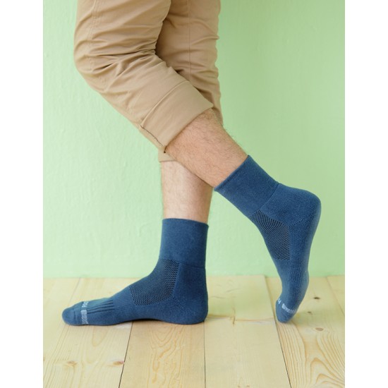 寬口運動逆氣流氣墊襪-藍